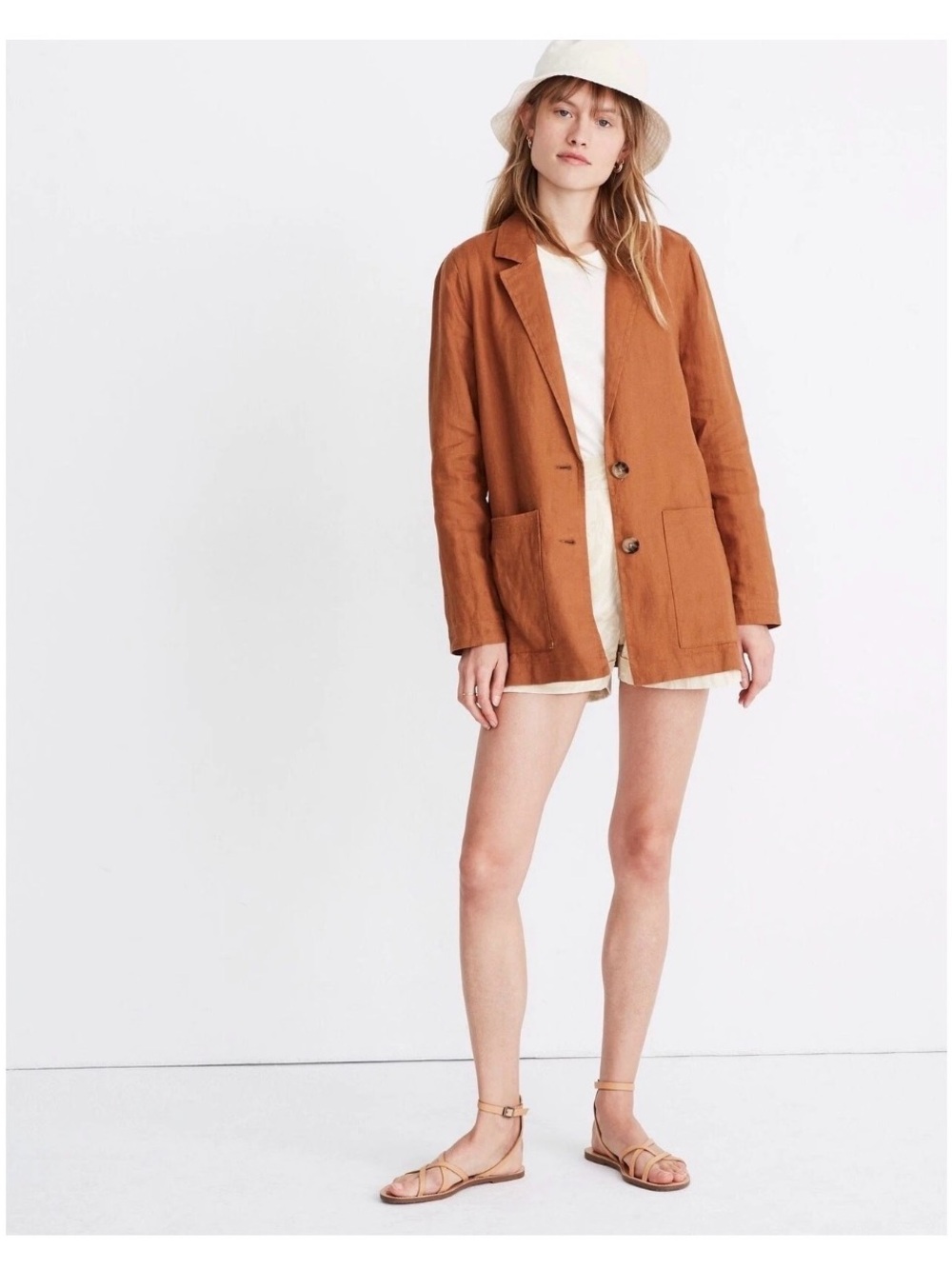 Madewell Brown 100% Linen Relaxed Blazer